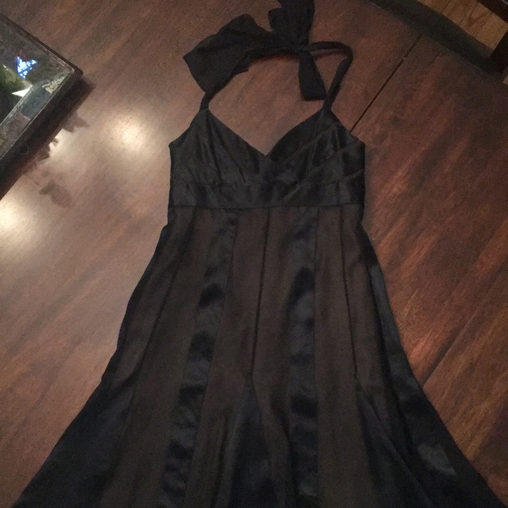 BCBG black halter satin dress 2
